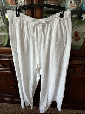 AERIE SUMMERHOUSE WIDE LEG 100% COTTON PANT IN WHITE